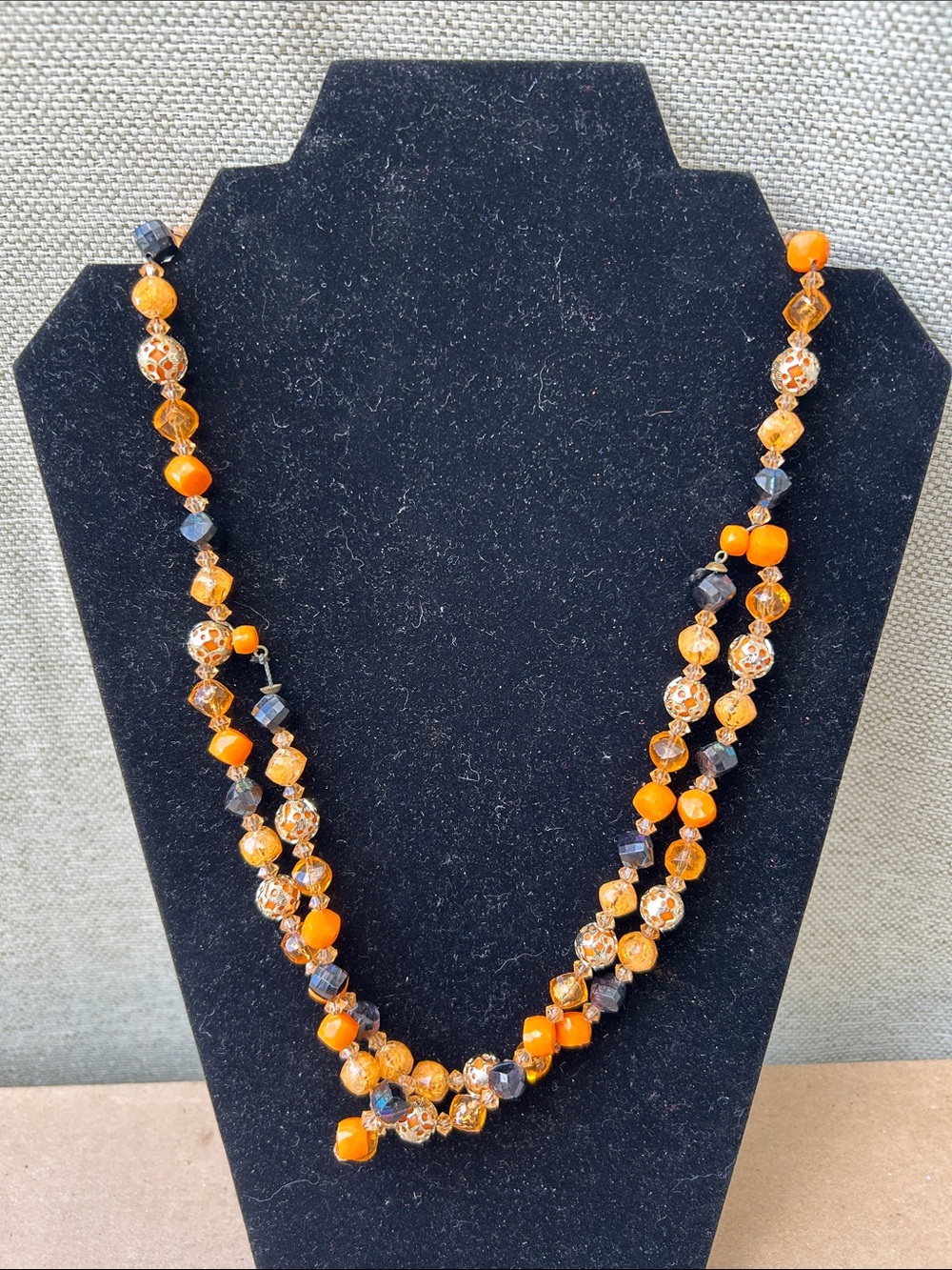 Vintage- Halloween colors !  Beaded Multi-Strand Necklace - Women Jewelry